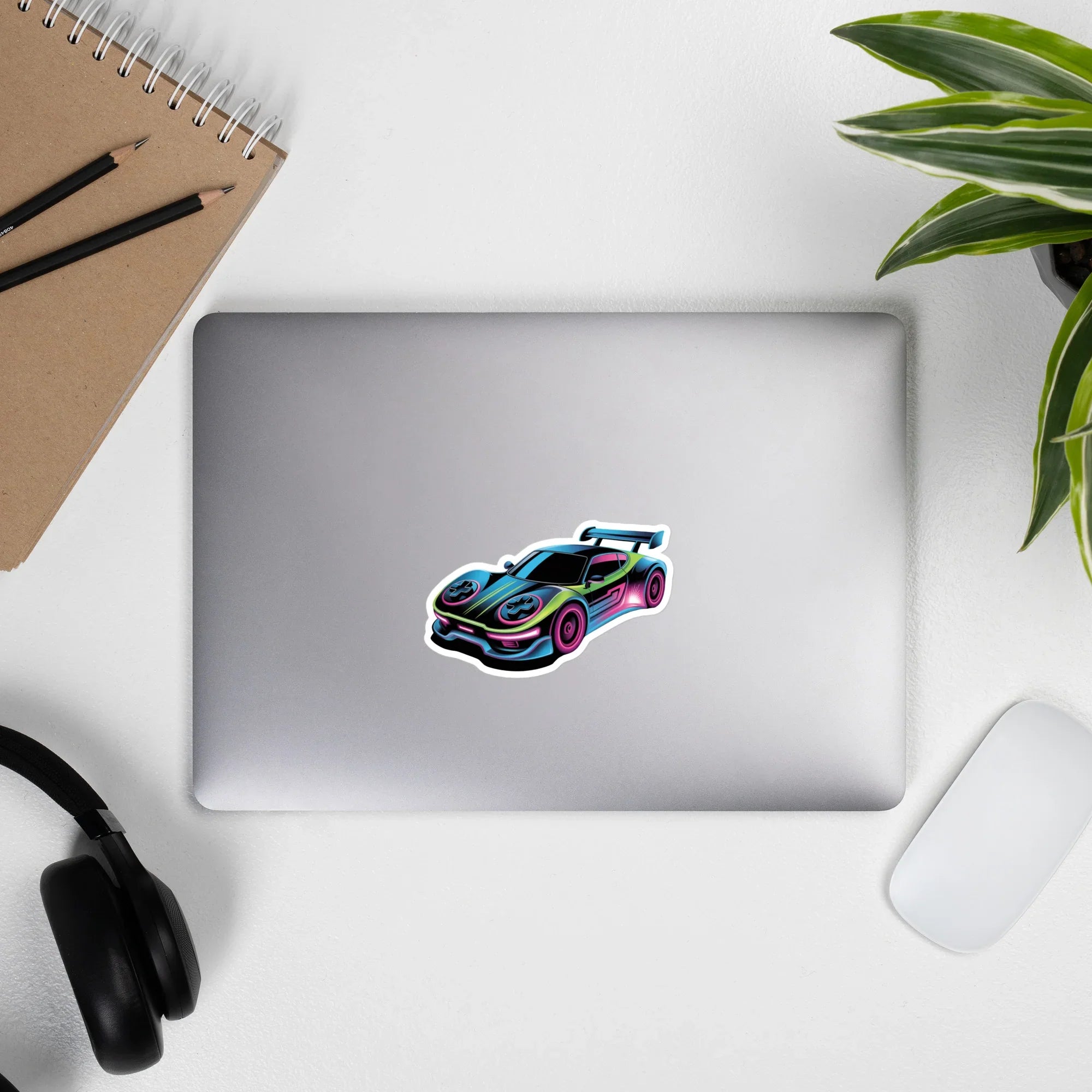 Neon Racer – Futuristic Synthwave Gaming Car Sticker - RaZits