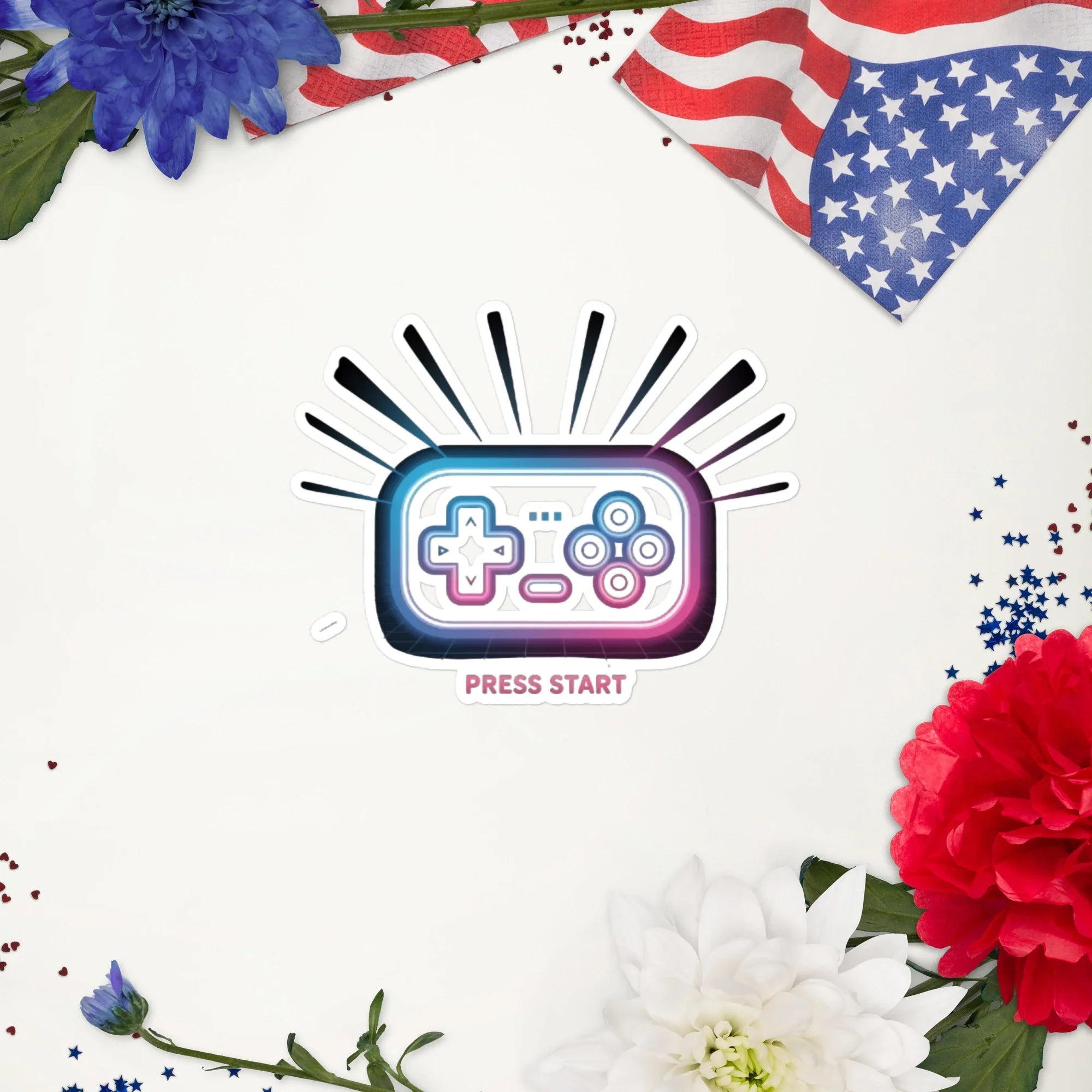 Press Start Neon Gaming Sticker – Retro Arcade Controller Aesthetic - RaZits