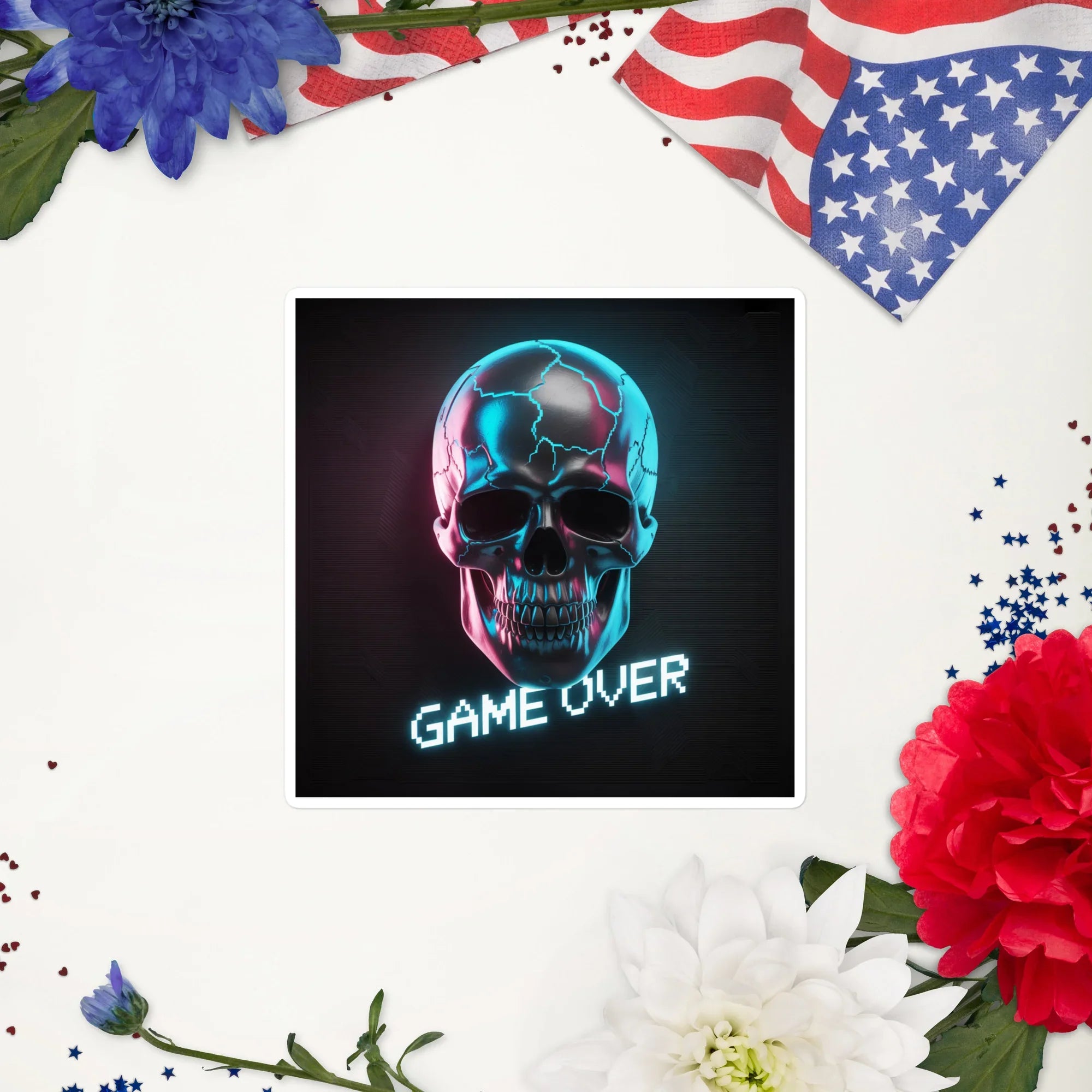 Game Over Neon Skull Gaming Sticker - RaZits