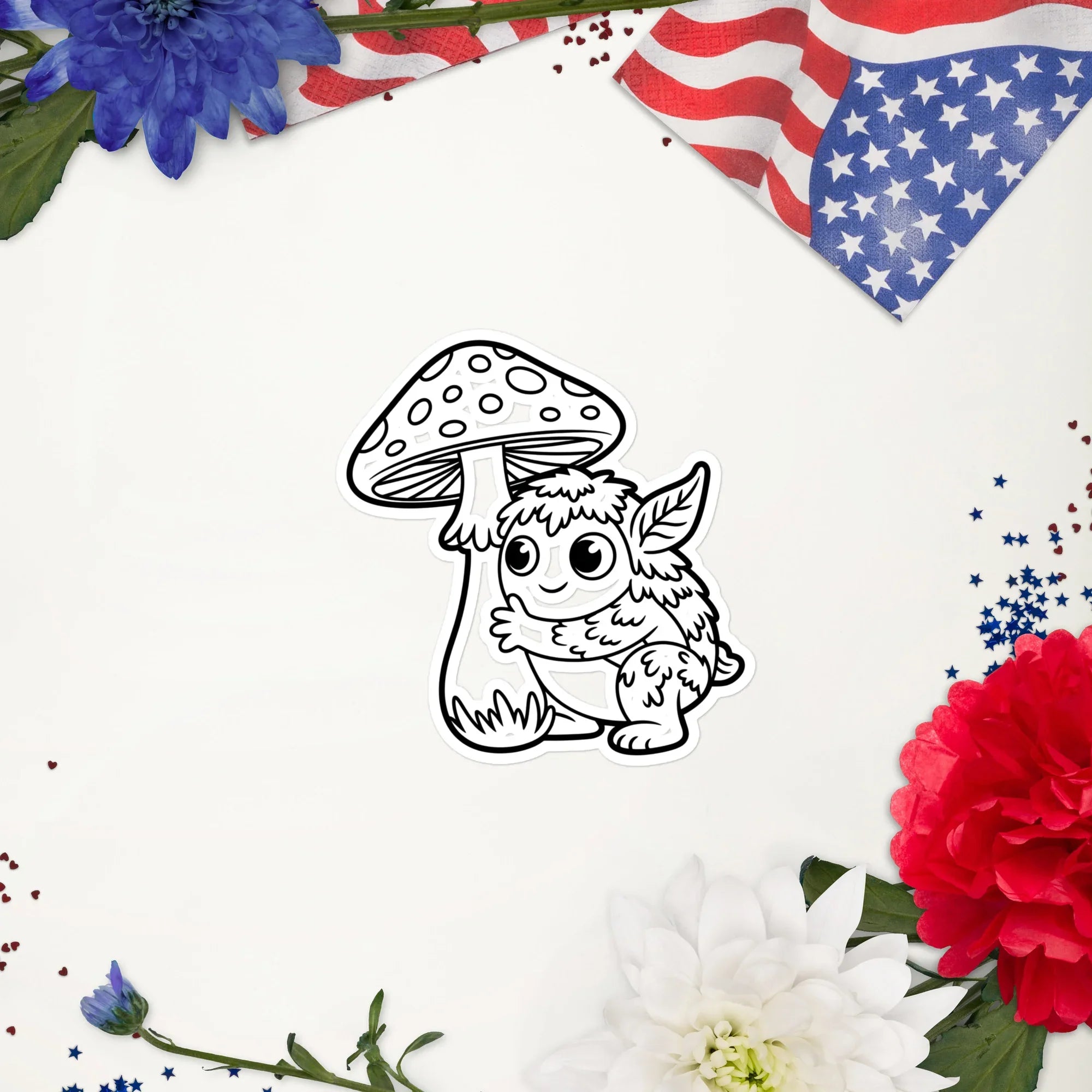 Forest Sprite and Mushroom – Whimsical Fantasy Line Art Design - RaZits