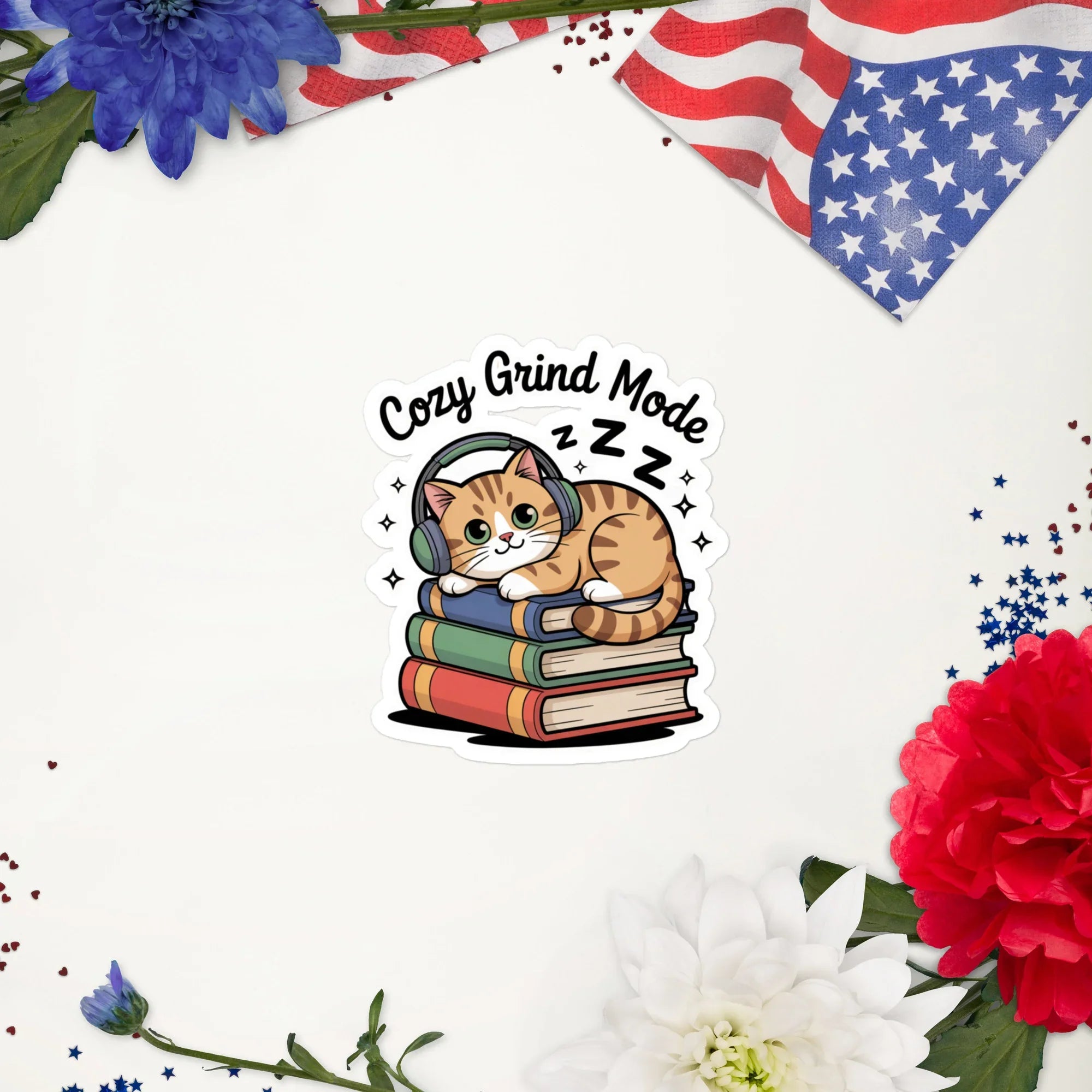 Cozy Grind Mode – Chill Gamer Cat Sticker for Focused Study and Streaming Vibes - RaZits