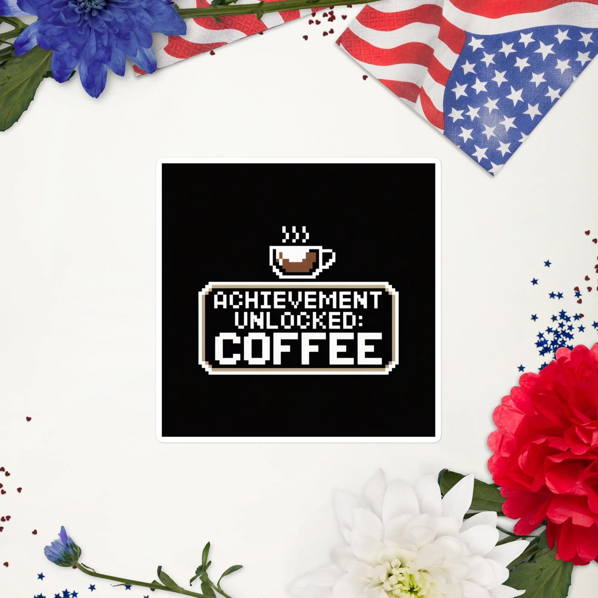 Achievement Unlocked: Coffee – Retro Pixel Gamer Sticker for Caffeine Lovers - RaZits