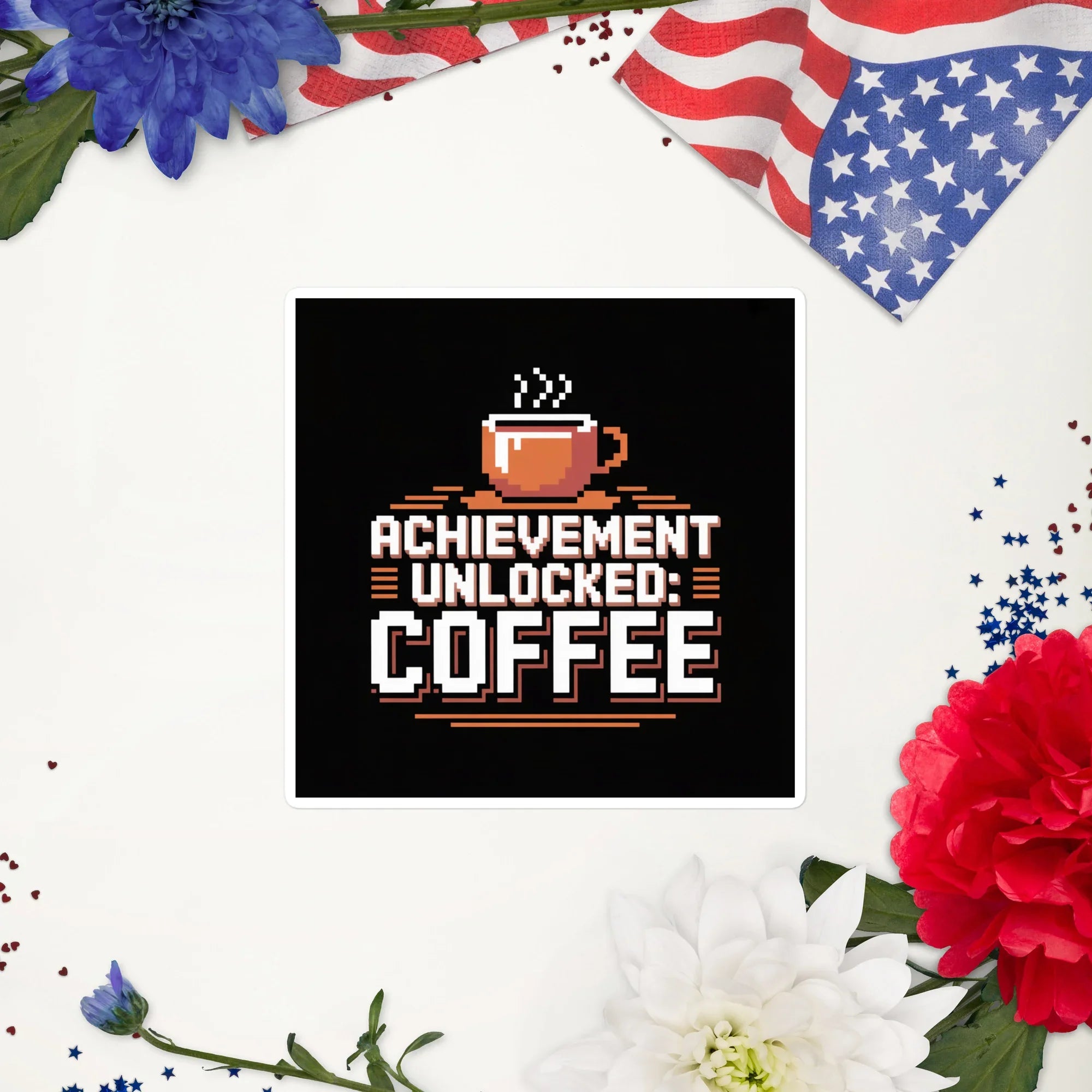 Achievement Unlocked: Coffee – Retro Gamer Pixel Art Sticker - RaZits