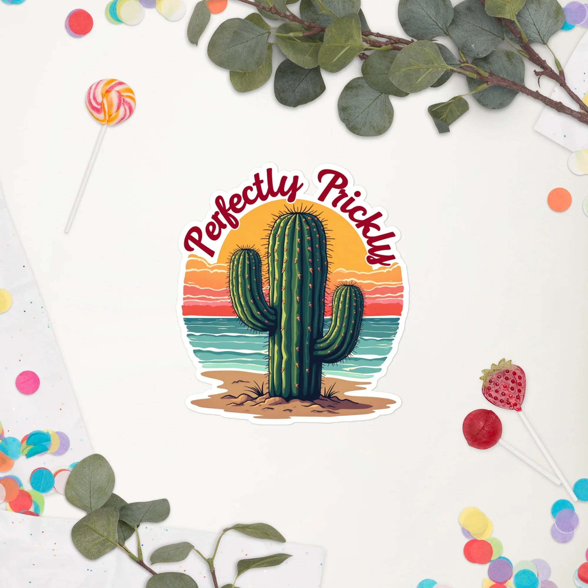 Perfectly Prickly Sticker – Bold Cactus Sunset Vibe - RaZits