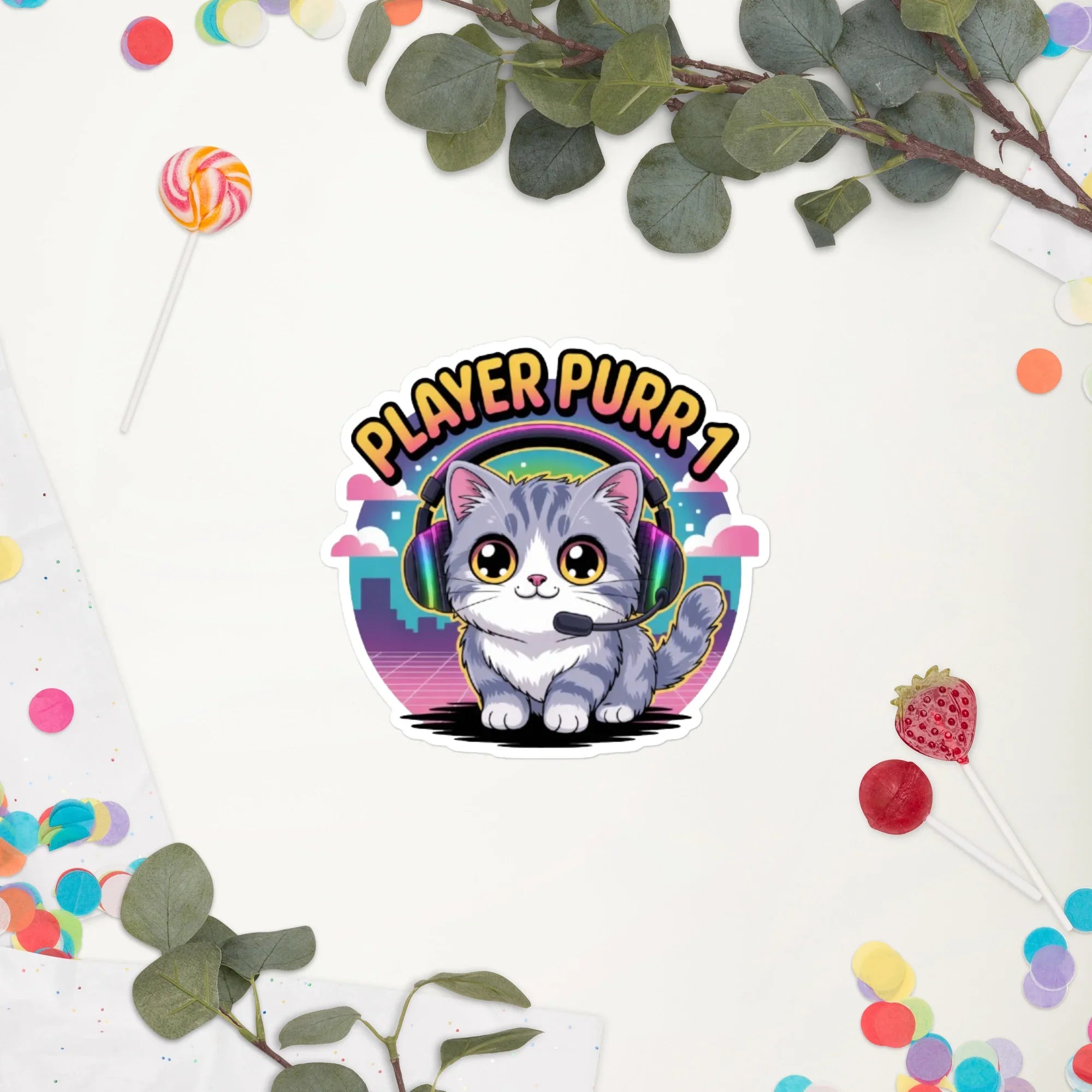 Player Purr 1 Kawaii Gamer Cat Sticker - RaZits