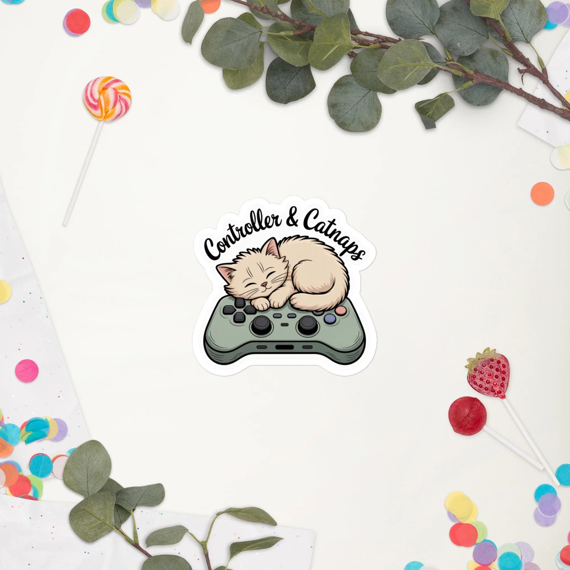 Controller & Catnaps Sticker – Cat Gaming Setup Art for Cozy Gamer Vibes - RaZits
