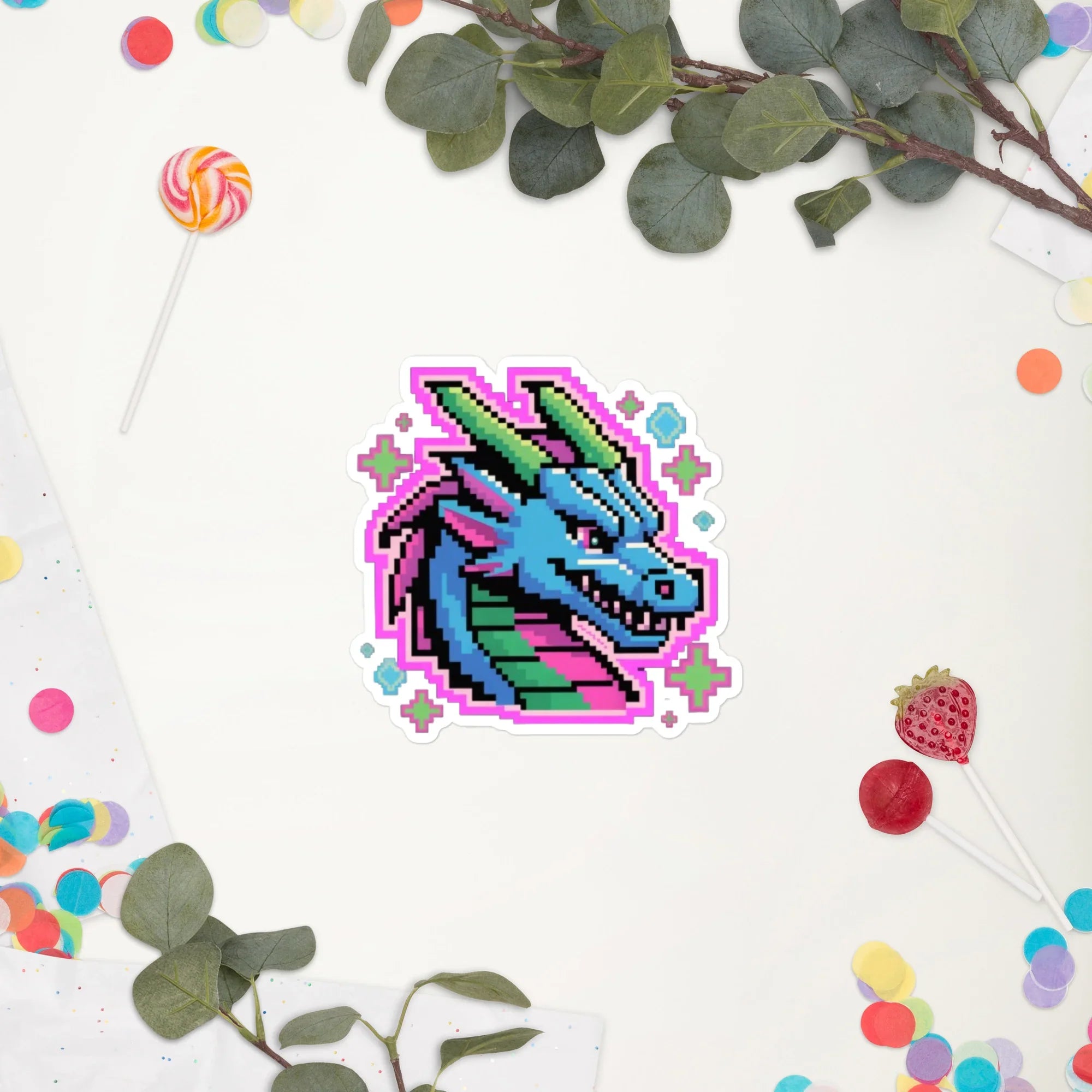Neon Pixel Dragon Gaming Sticker – Retro Arcade Fantasy Art - RaZits