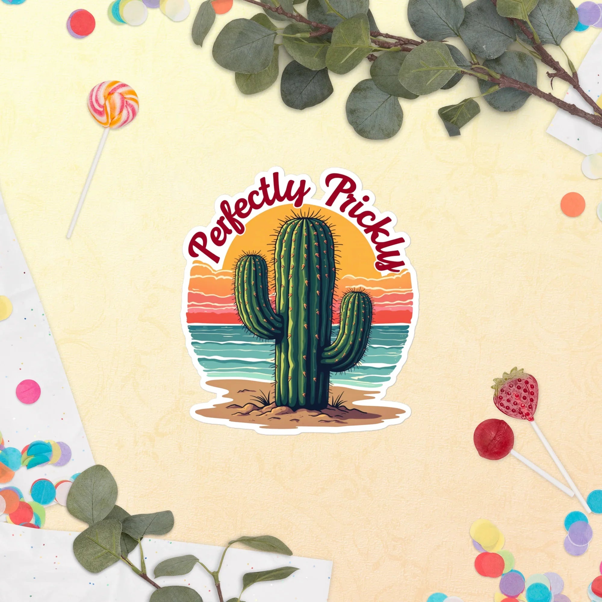 Perfectly Prickly Sticker – Bold Cactus Sunset Vibe - RaZits