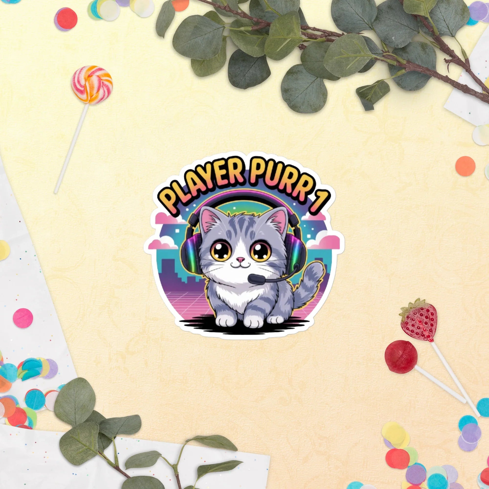 Player Purr 1 Kawaii Gamer Cat Sticker - RaZits