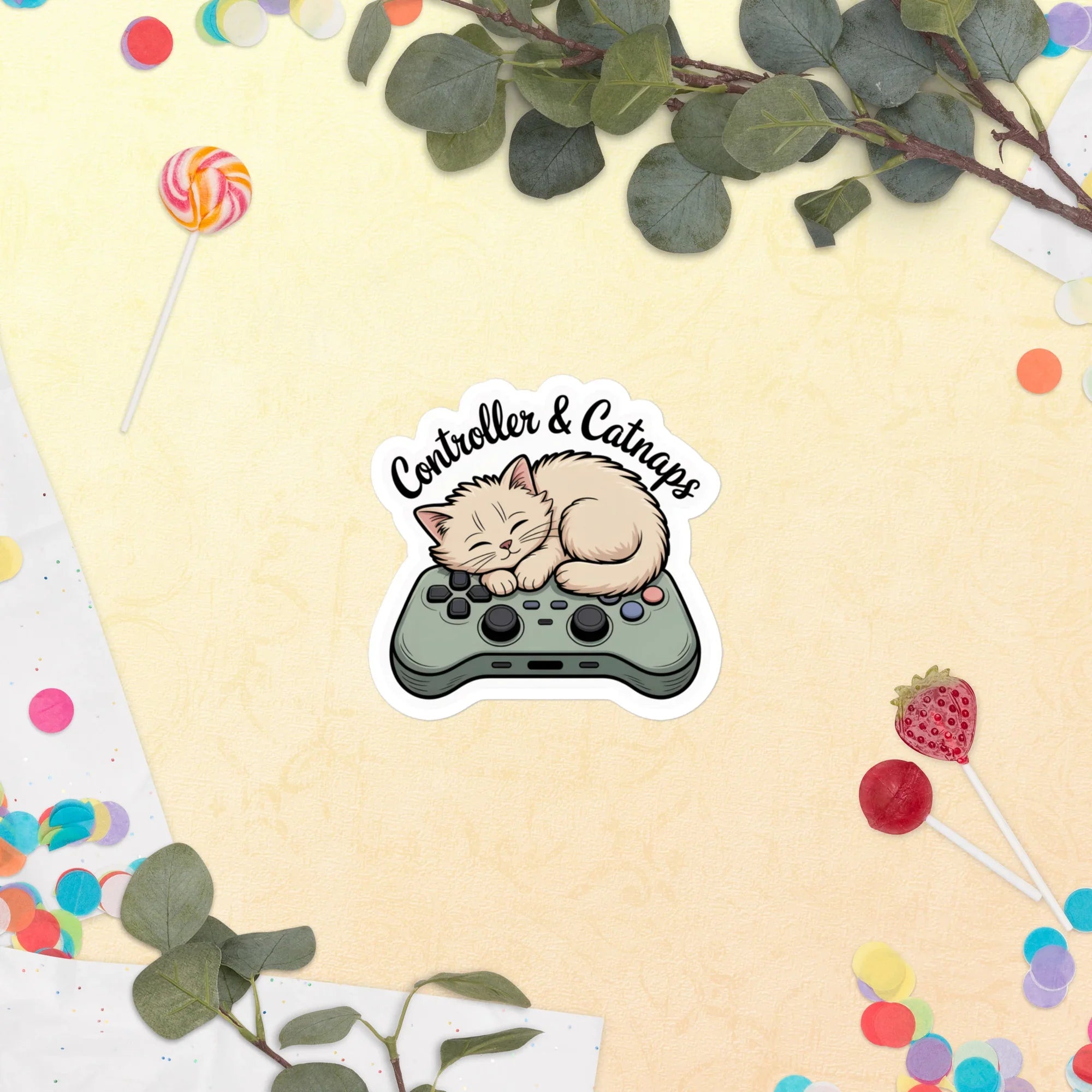 Controller & Catnaps Sticker – Cat Gaming Setup Art for Cozy Gamer Vibes - RaZits