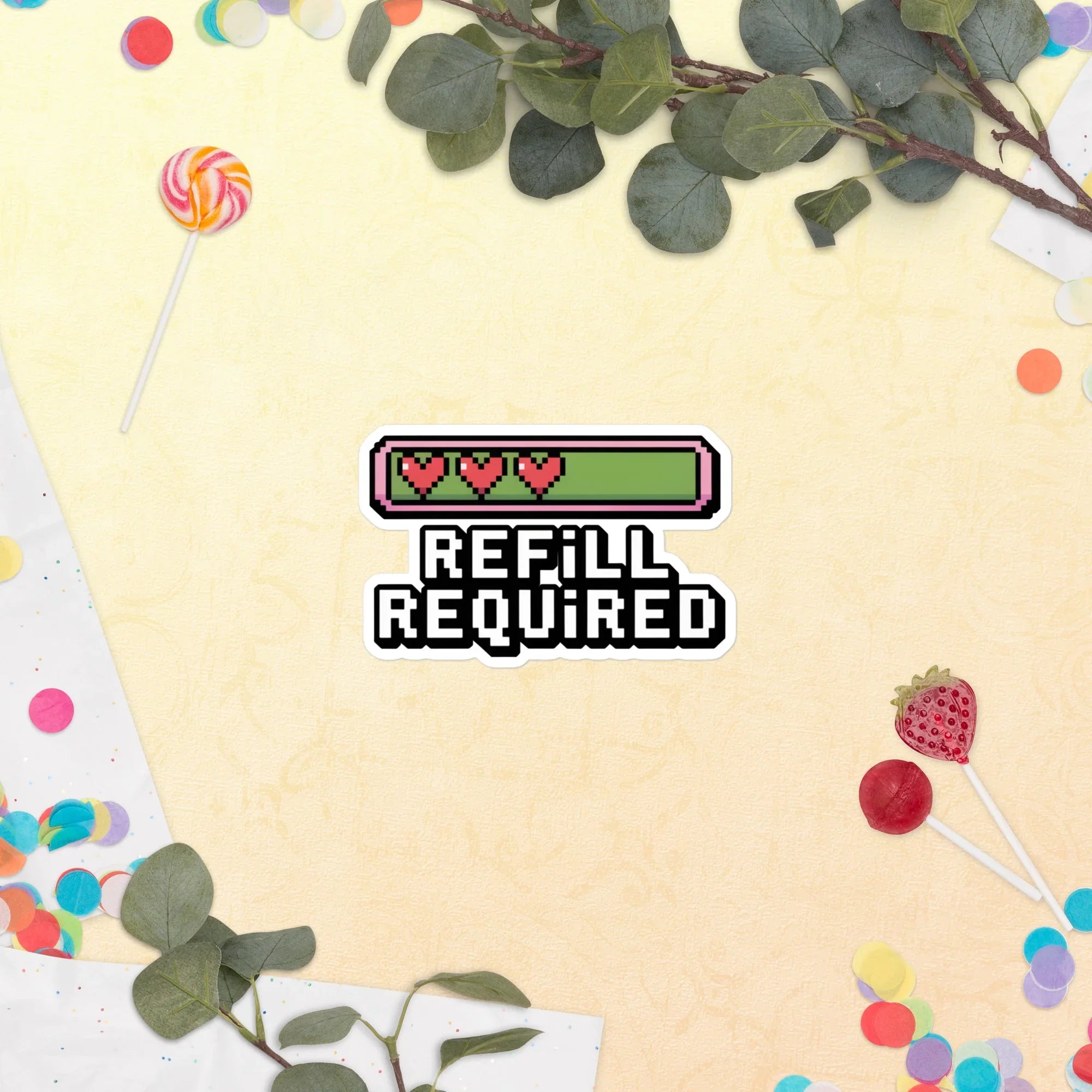 Refill Required Gaming Sticker – Pixel Health Bar Energy Low Alert - RaZits