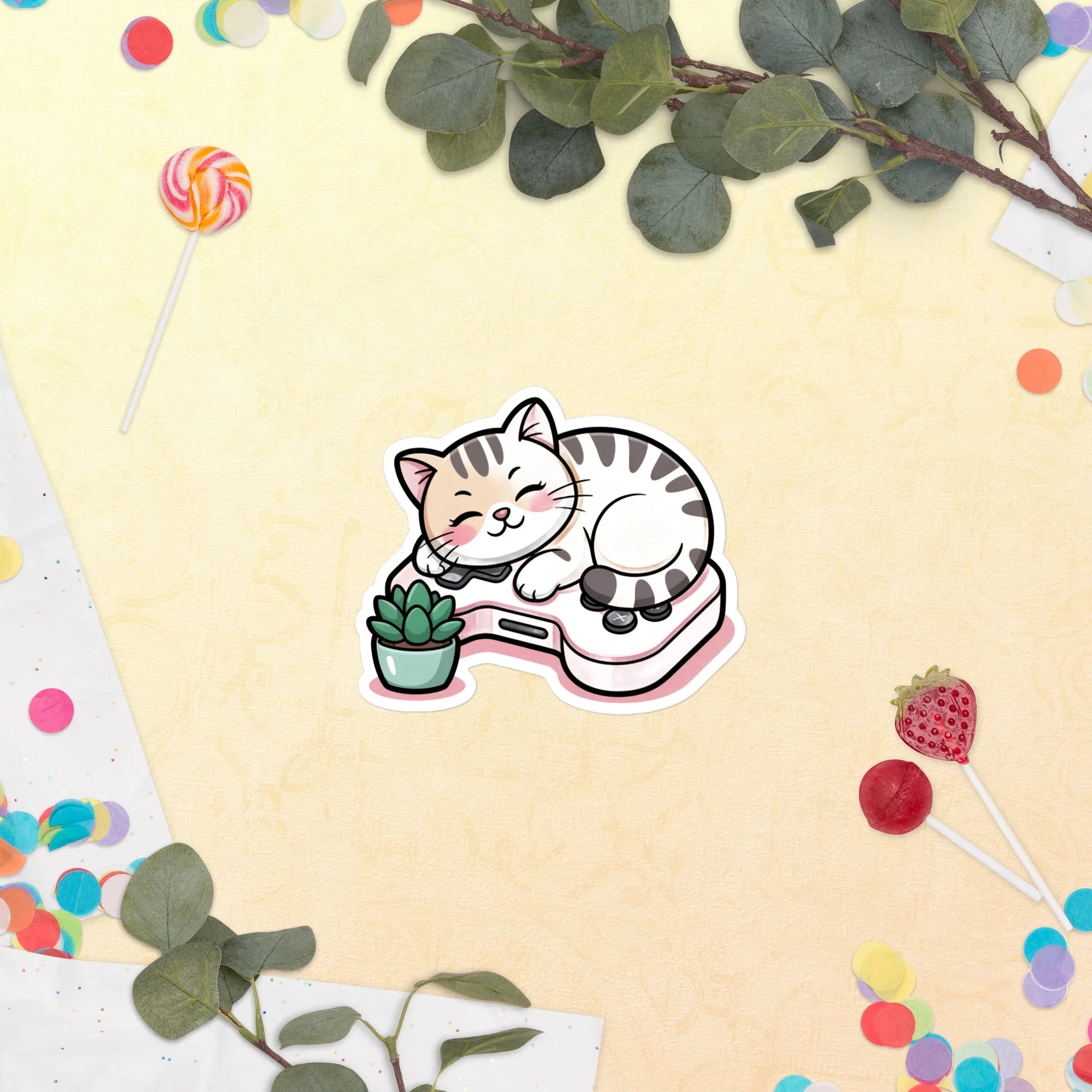Kawaii Gamer Cat – Cozy Console Companion Sticker - RaZits
