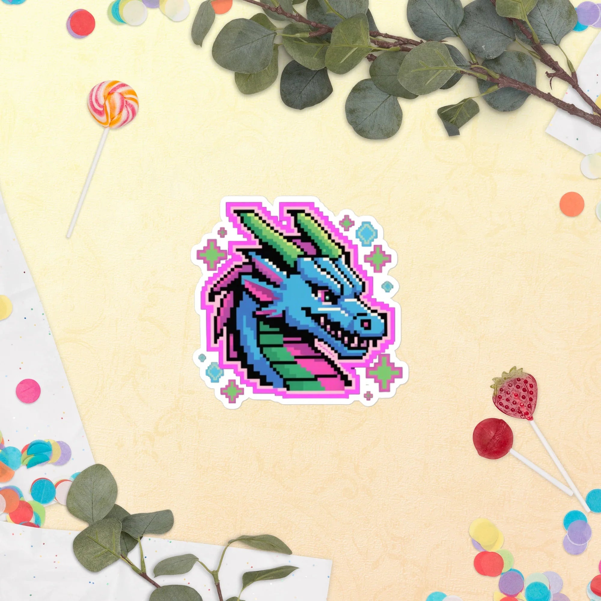 Neon Pixel Dragon Gaming Sticker – Retro Arcade Fantasy Art - RaZits