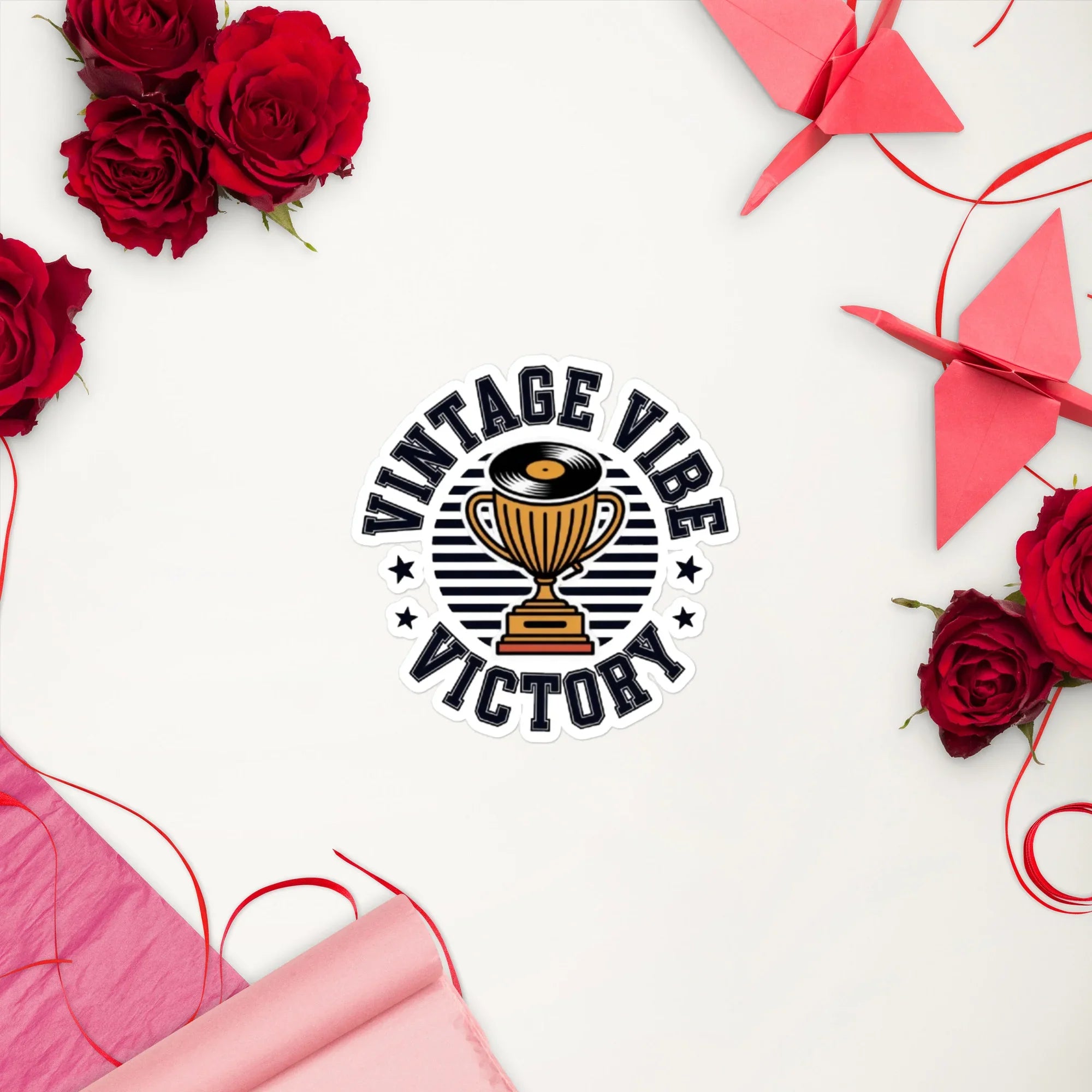 Vintage Vibe Victory Sticker – Vinyl Record Trophy - RaZits