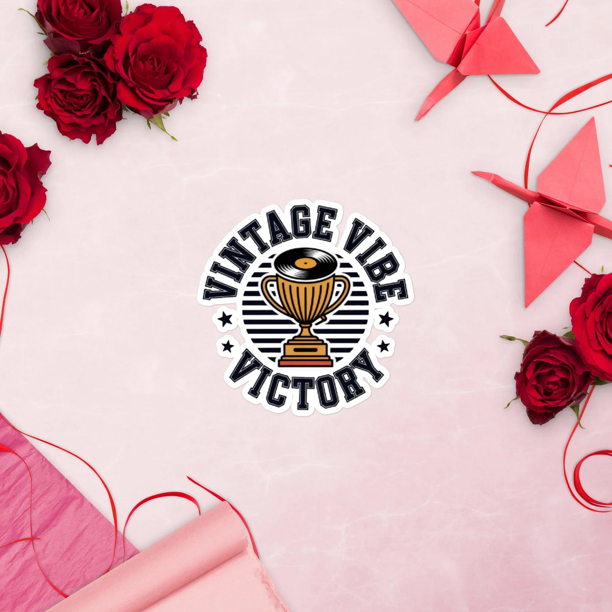 Vintage Vibe Victory Sticker – Vinyl Record Trophy - RaZits