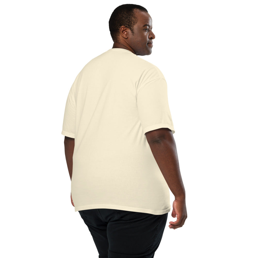Glacier National Park WPA-style badge t-shirt worn on model, ivory, side angle