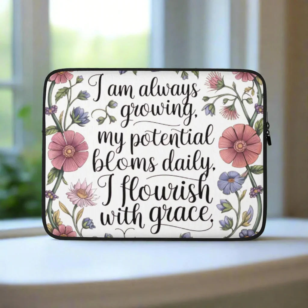 Bloom with Grace Laptop Sleeve – Growth Affirmation Design - RaZits