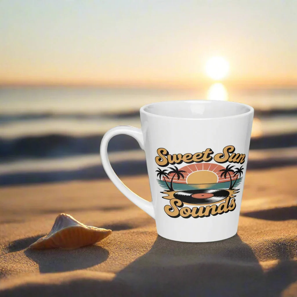 Sweet Sun Sounds Retro Sunset Ceramic Mug – 12oz Beach Vibe Vinyl Cup - RaZits