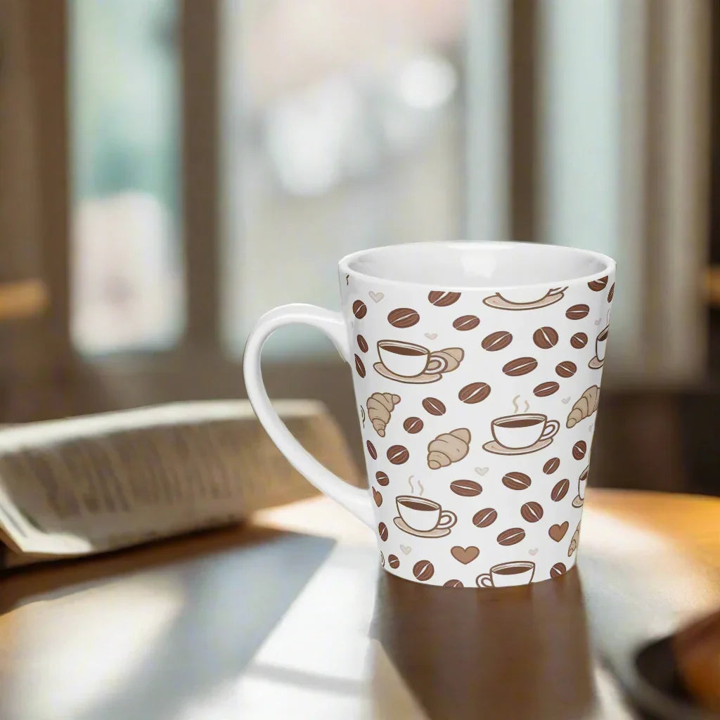 Coffee & Croissant Pattern Ceramic Mug – 12 oz - RaZits