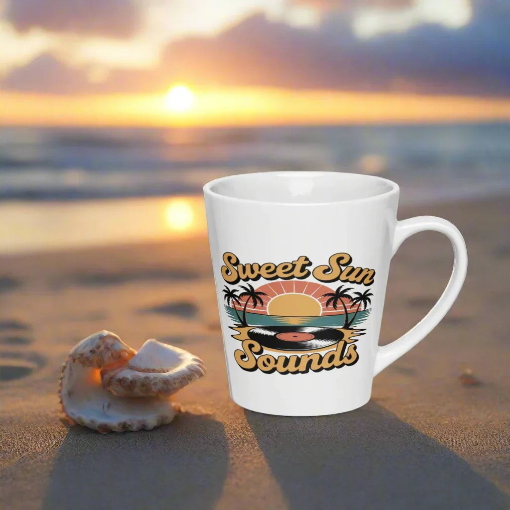 Sweet Sun Sounds Retro Sunset Ceramic Mug – 12oz Beach Vibe Vinyl Cup - RaZits