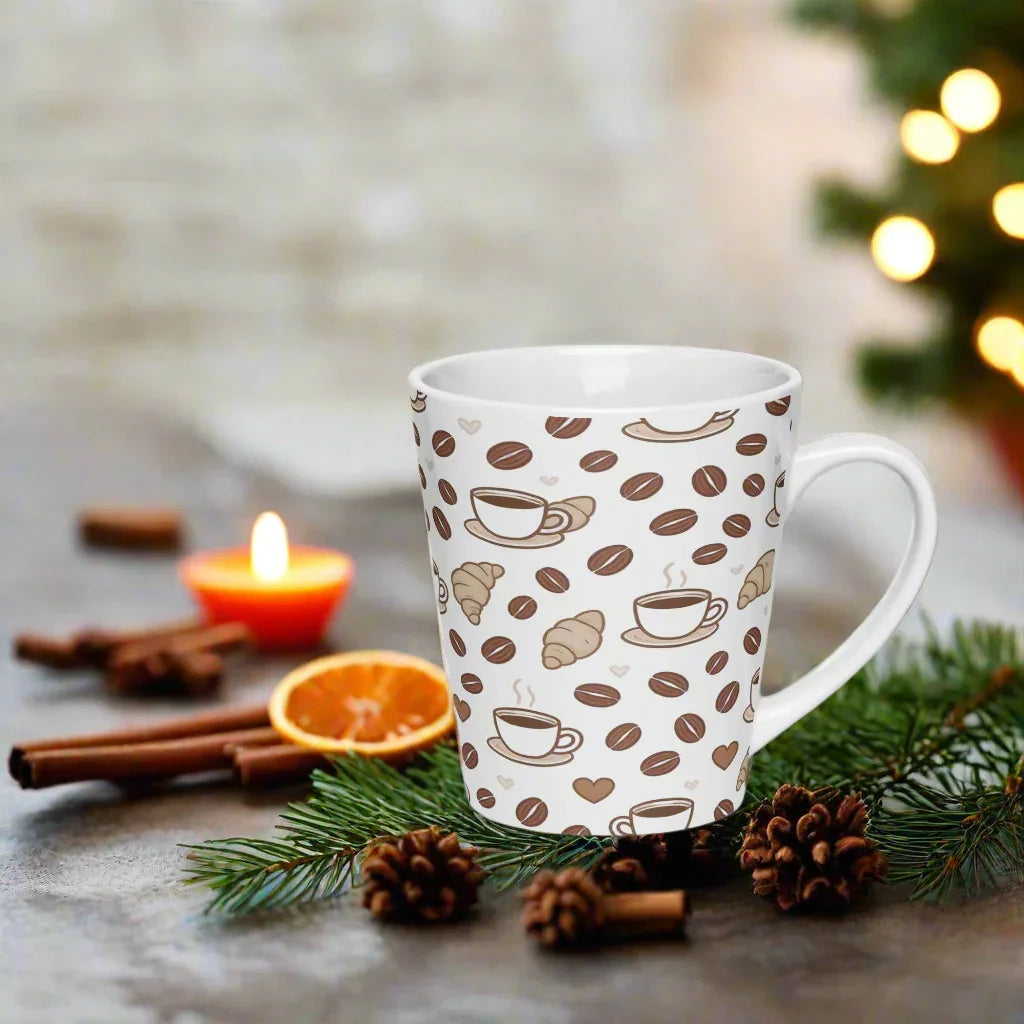 Coffee & Croissant Pattern Ceramic Mug – 12 oz - RaZits