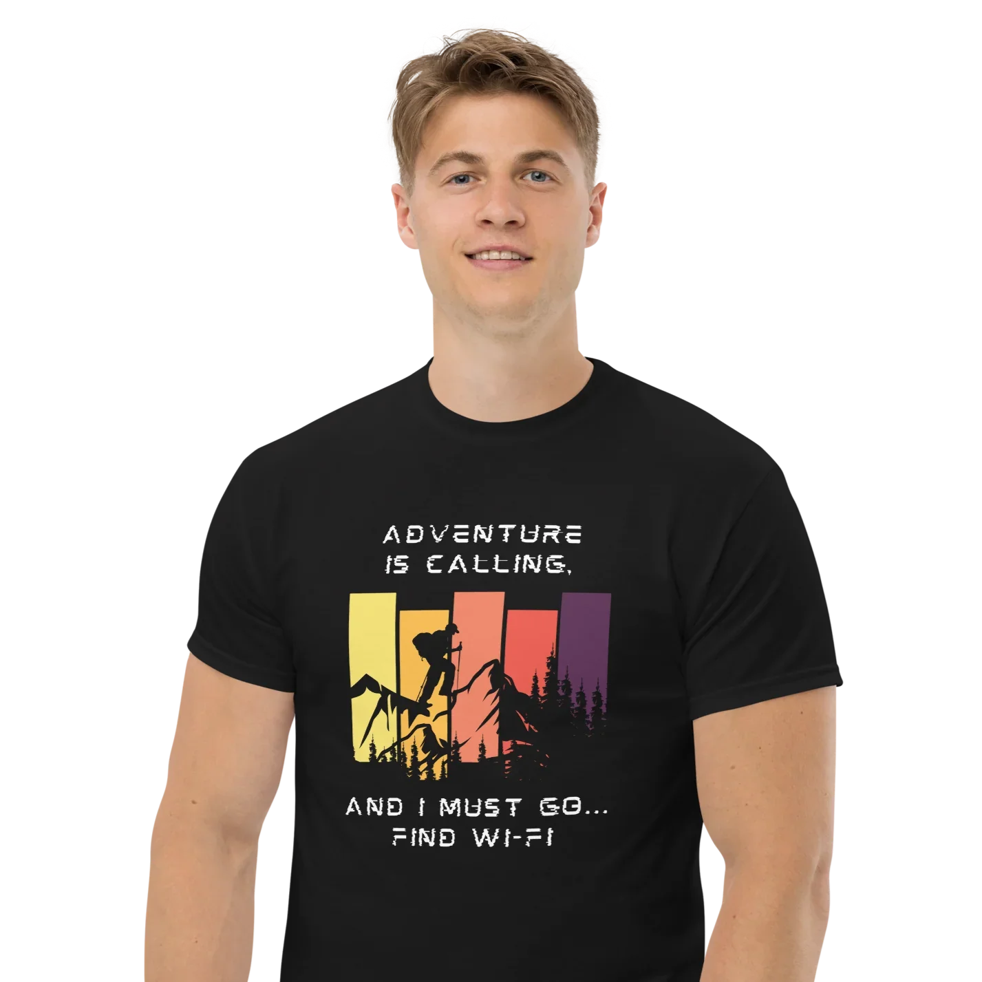 Adventure Is Calling T-Shirt – Funny Hiking & Wi-Fi Quote Tee - RaZits