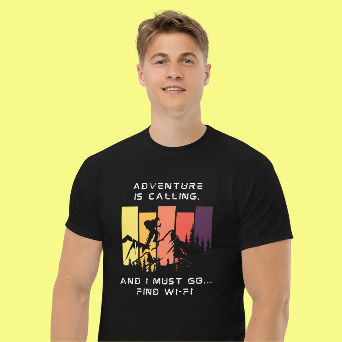 Adventure Is Calling T-Shirt – Funny Hiking & Wi-Fi Quote Tee - RaZits