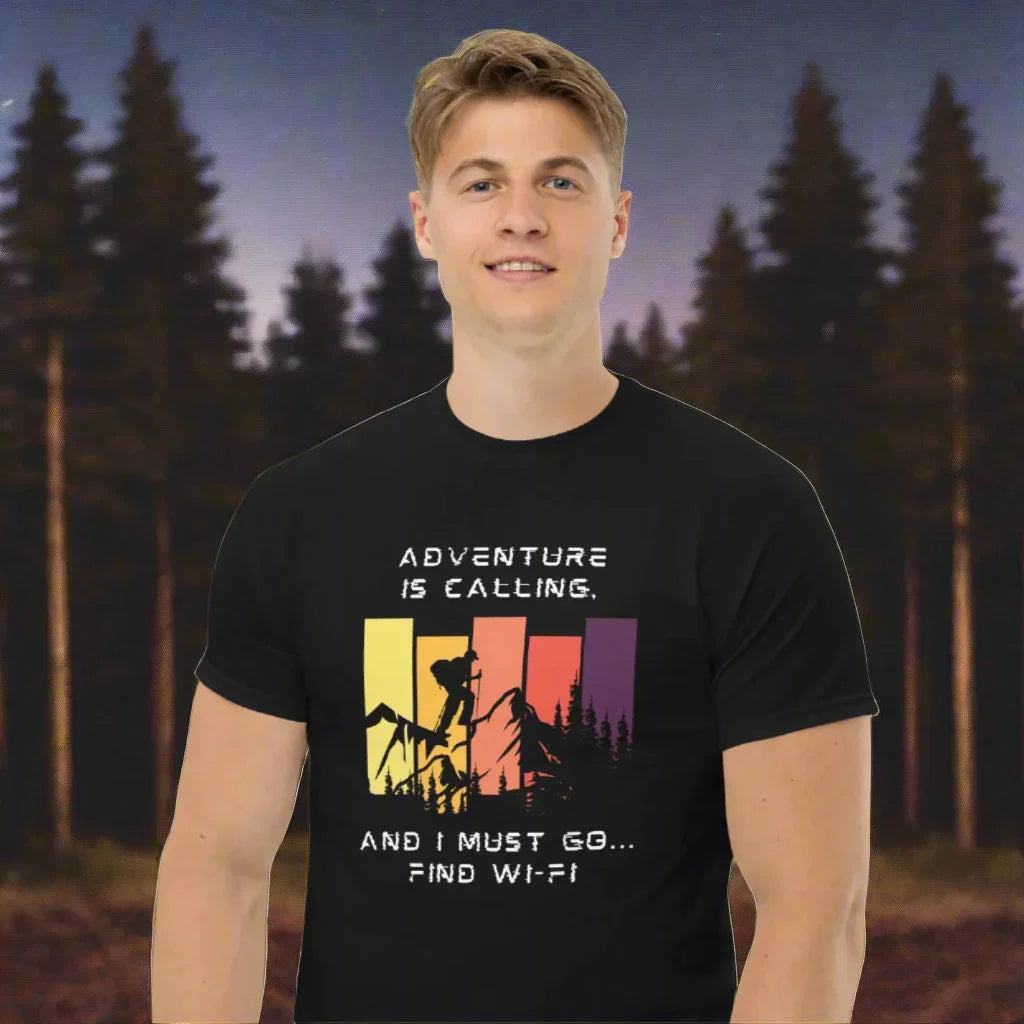 Adventure Is Calling T-Shirt – Funny Hiking & Wi-Fi Quote Tee - RaZits