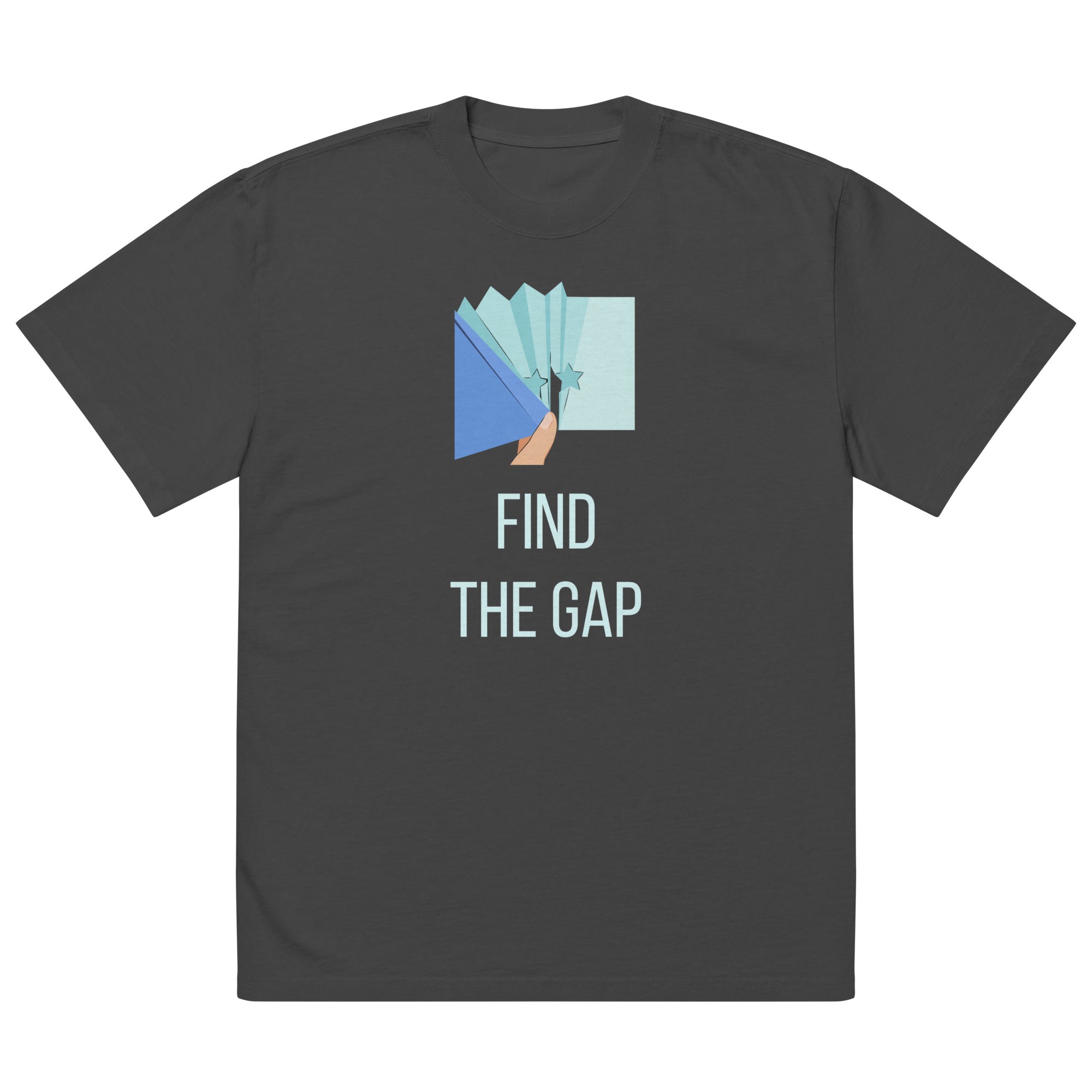 Flat front of the Faded Black Find the Gap tee showing the full print