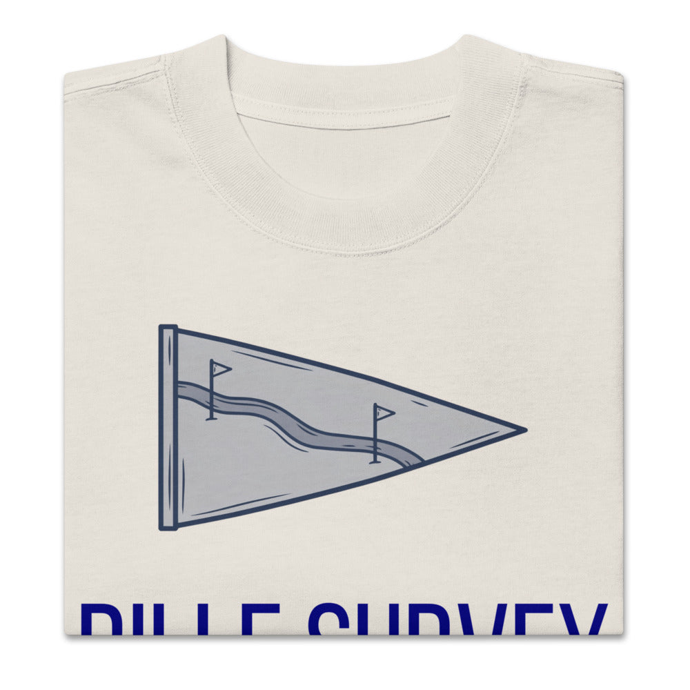Folded Faded Bone Rille Survey Crew tee showing the lunar pennant print up close