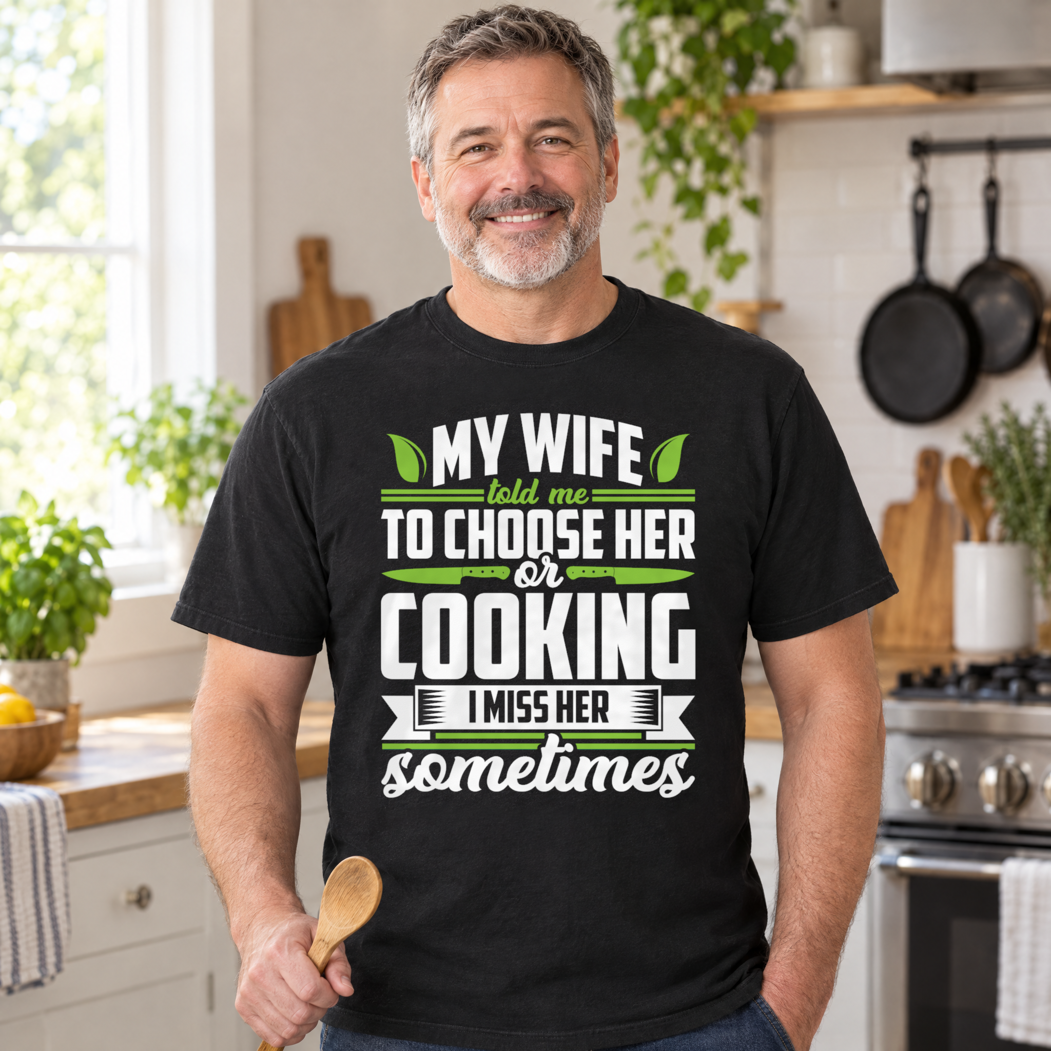 funny cooking shirt for husband black - my wife told me to choose her or cooking tee
