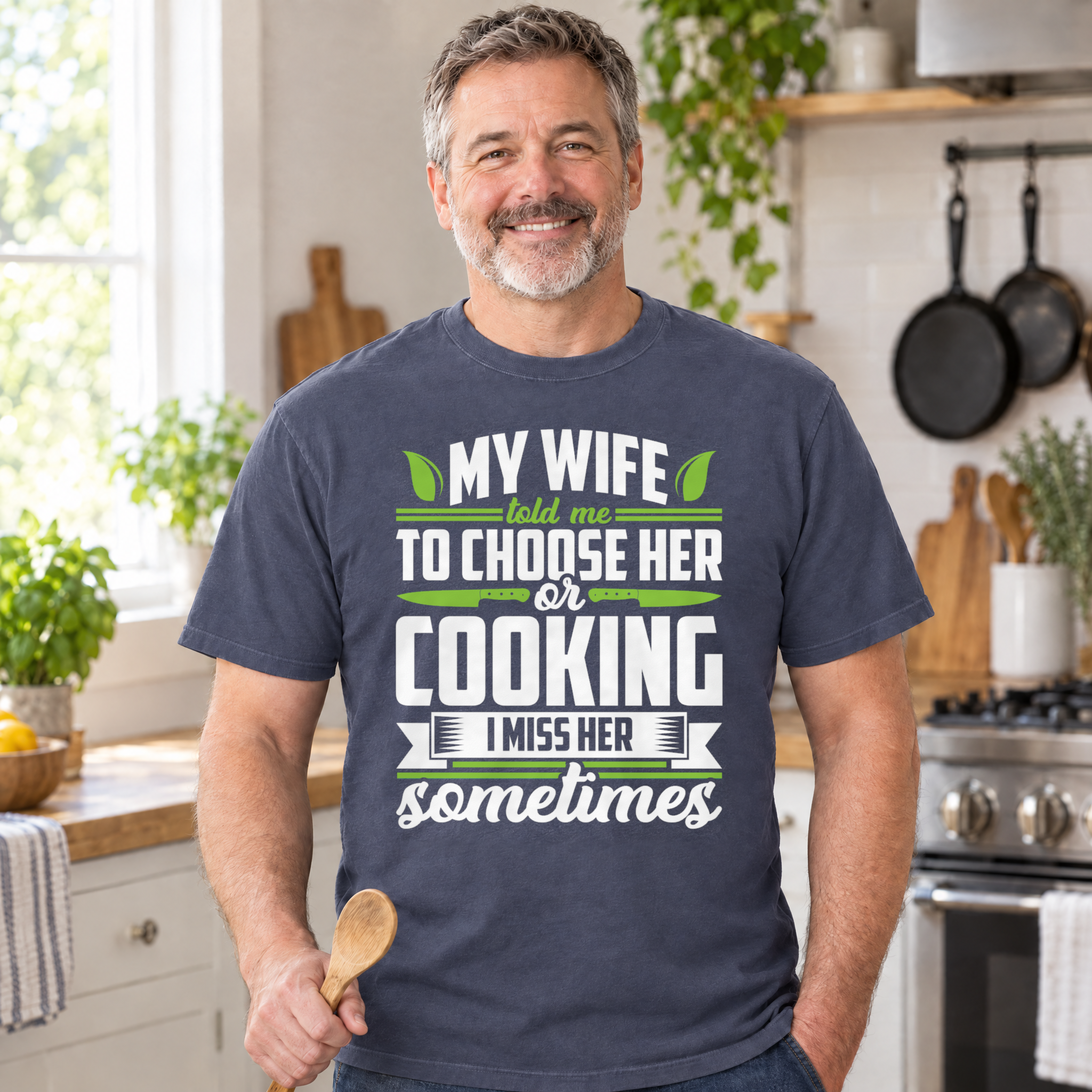 funny cooking shirt for husband navy - my wife told me to choose her or cooking tee