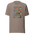 Pebble warm grey unisex t-shirt with the vintage national parks badge grid printed full front
