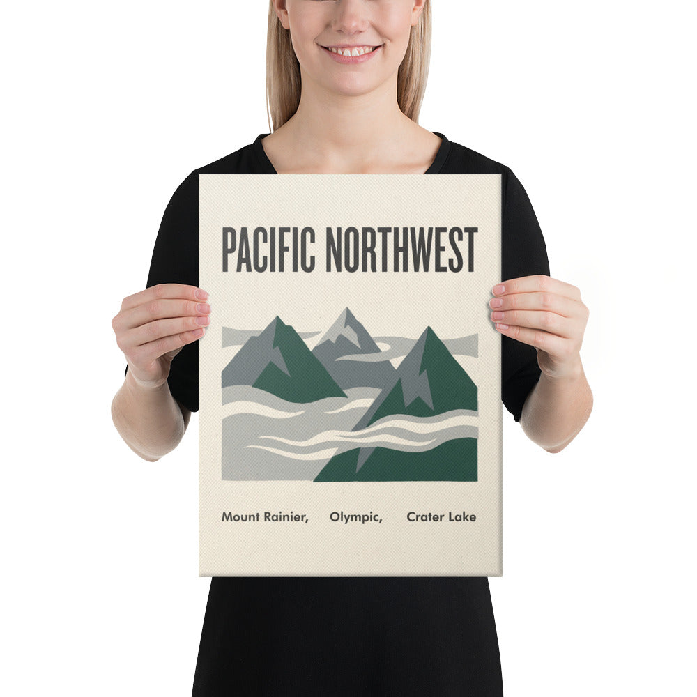 Person holding the 12x16 inch Pacific Northwest national parks canvas print to show its scale