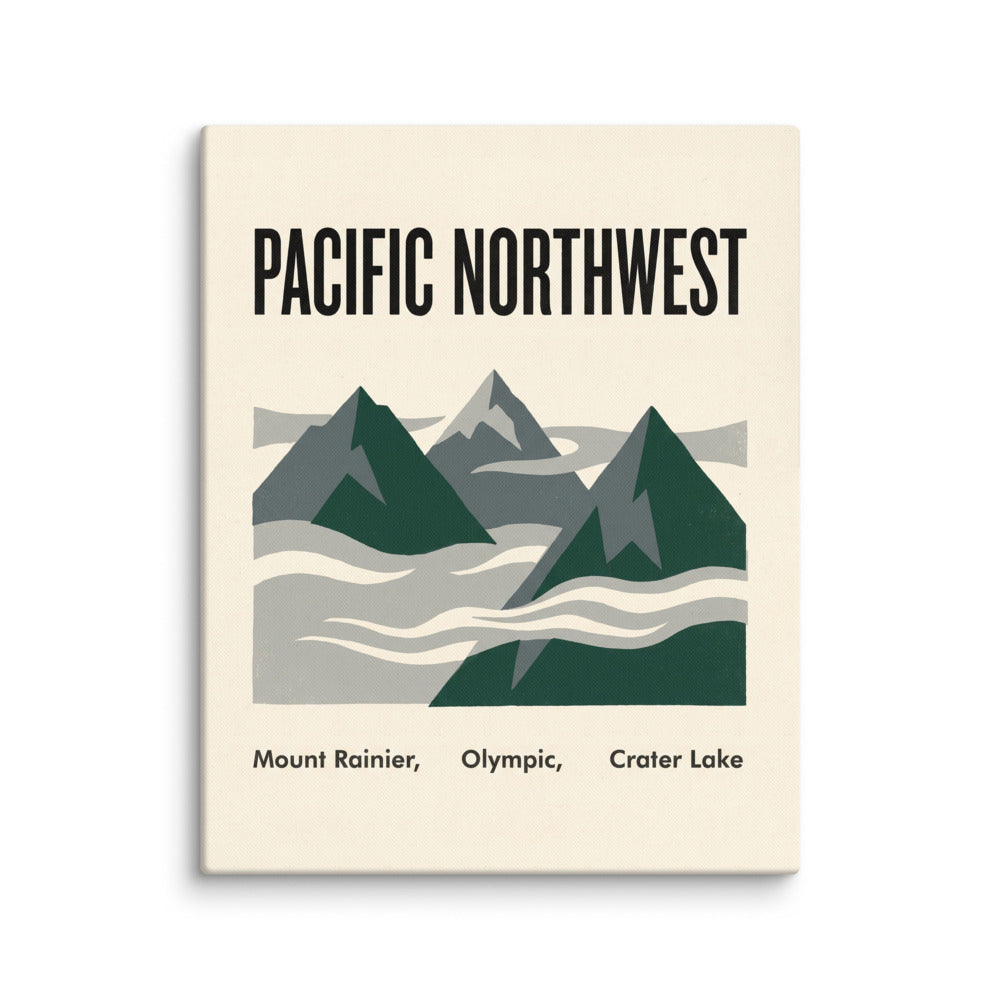 Pacific Northwest national parks canvas wall art print, 16x20 inch gallery-wrapped canvas front view with wrapped edges