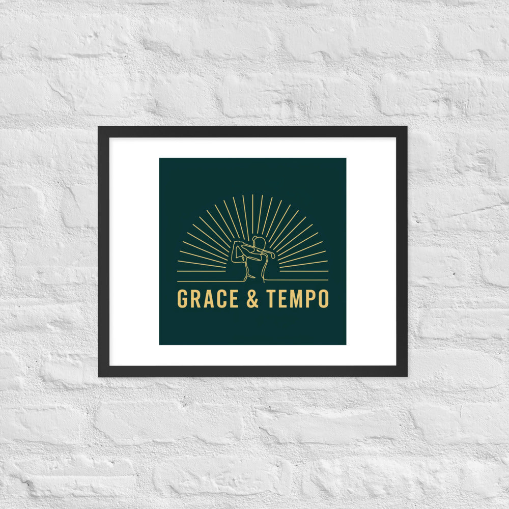 The Swing Grace and Tempo framed print in a styled interior, 16 by 20 inch black ayous wood frame with acrylite front