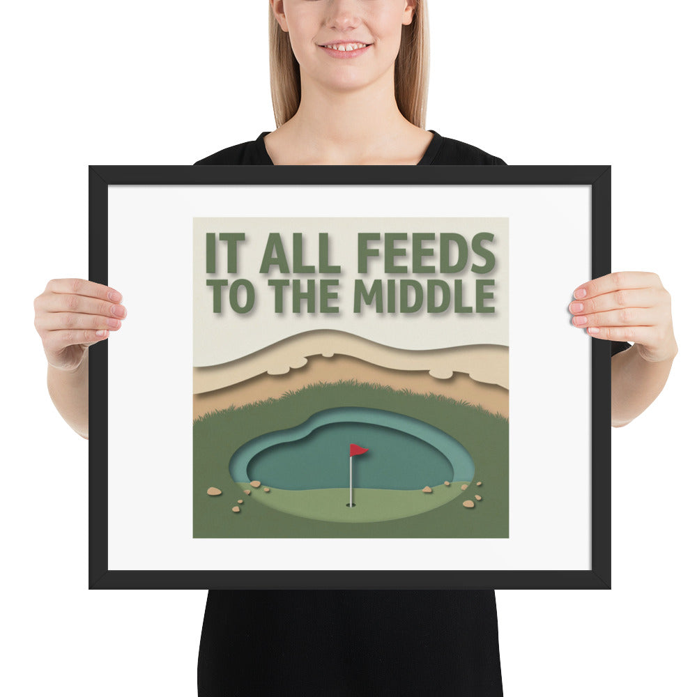 Person holding The Punchbowl framed golf green print to show the real 16 by 20 inch size