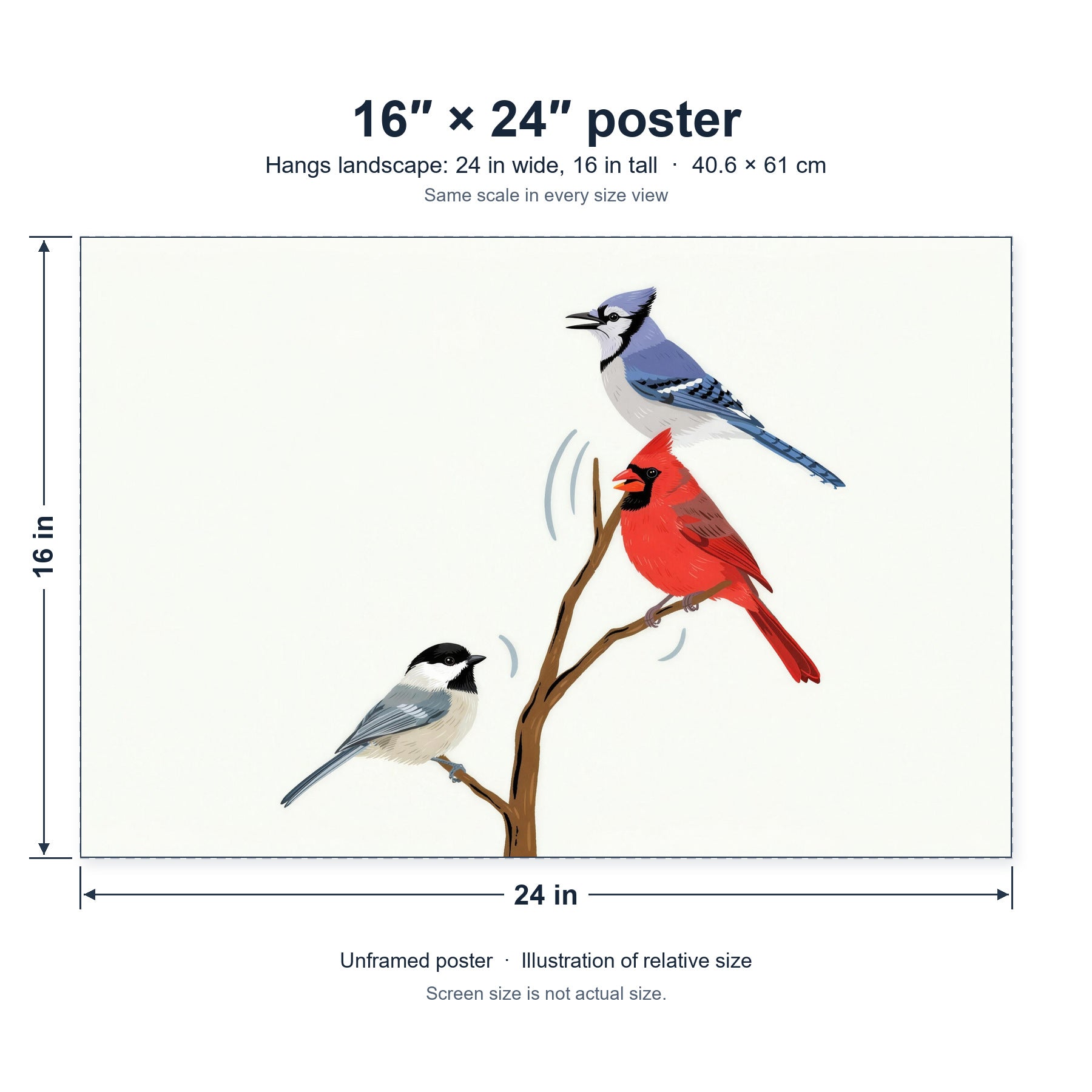 The Yard Has a Soundtrack unframed poster, 16 by 24 inches (40.6 × 61 cm), hung landscape; relative-size view on the same scale as the other size options.