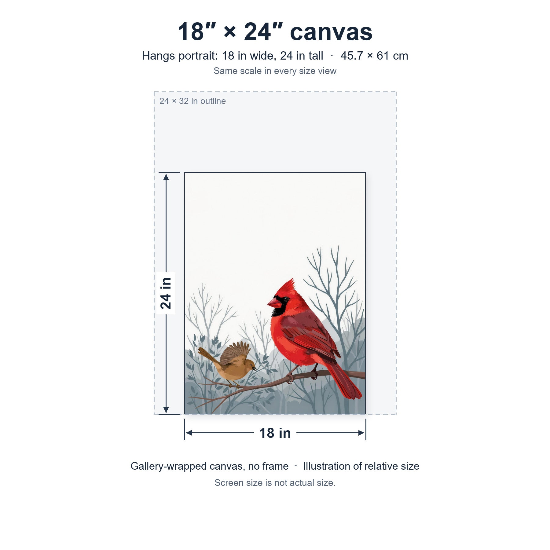 Life Against the Gray canvas, 18 in by 24 in (45.7 × 61 cm), hung portrait; relative-size view on the same scale as the other size options.
