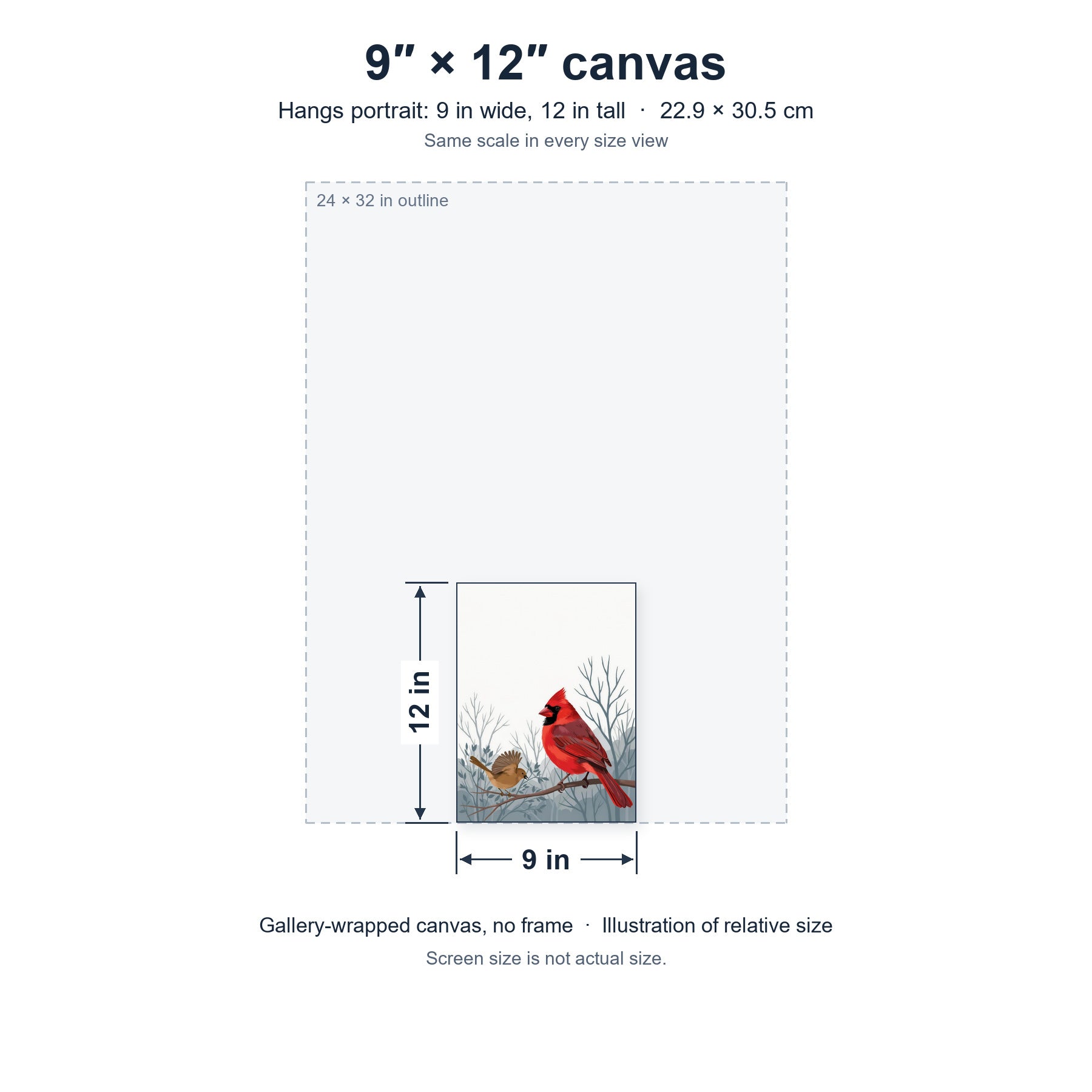 Life Against the Gray canvas, 9 in by 12 in (22.9 × 30.5 cm), hung portrait; relative-size view on the same scale as the other size options.