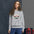 Glacier National Park badge crewneck sweatshirt in sport grey, outdoor lifestyle shot
