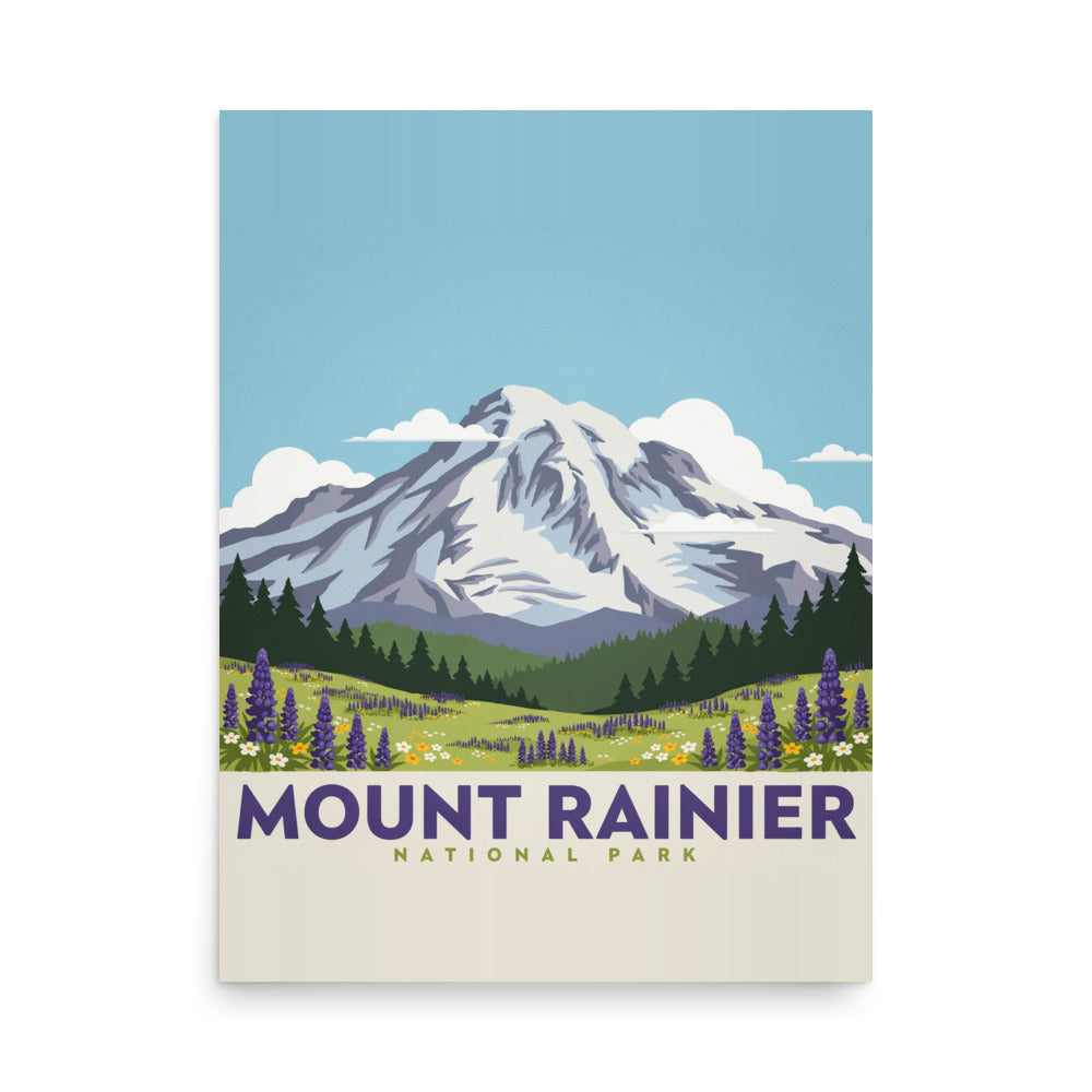 Mount Rainier National Park vintage poster shown flat, full artwork view