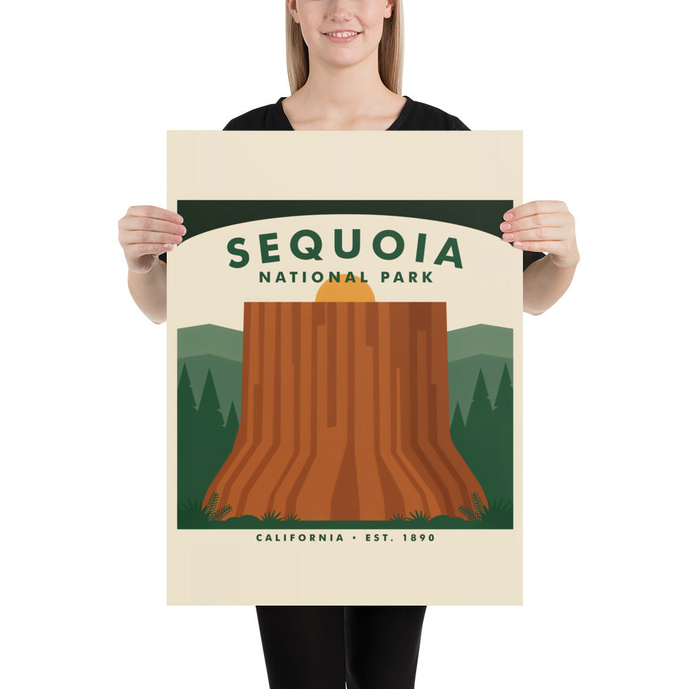 Person holding the Sequoia National Park vintage poster to show its scale