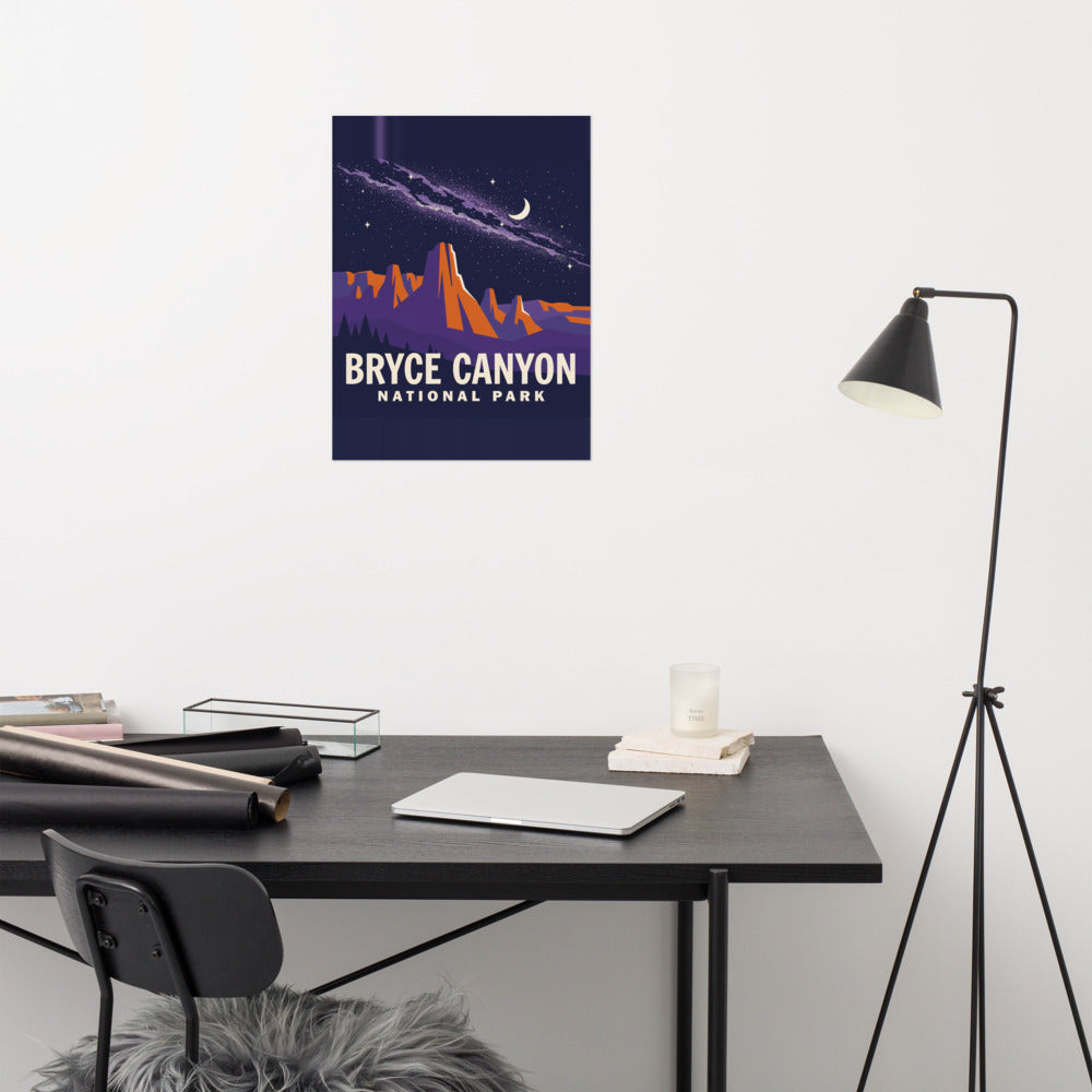Bryce Canyon National Park vintage poster hanging above a desk in a home office