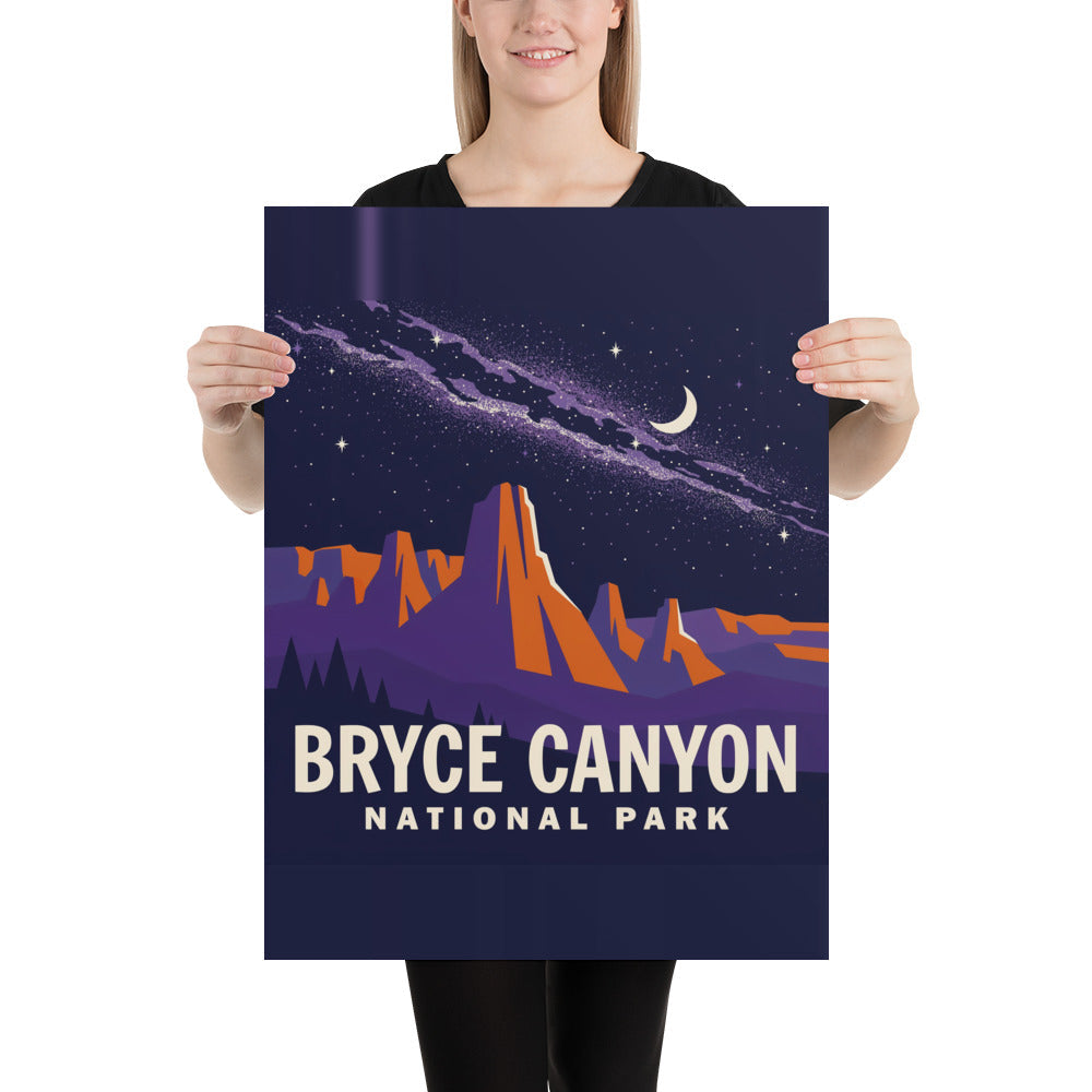 Person holding the Bryce Canyon National Park vintage poster to show its scale