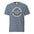 Rocky Mountain National Park vintage Longs Peak badge t-shirt in blue jean, front view of the garment-dyed heavyweight tee