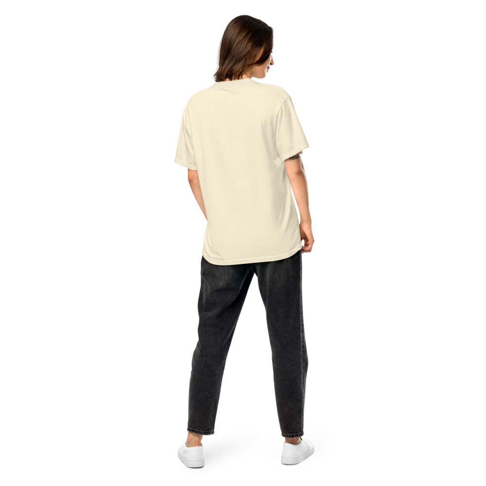 Death Valley National Park vintage night sky badge t-shirt in ivory worn by a model, back view