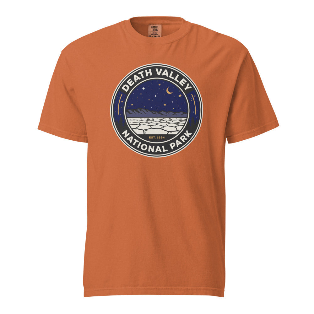Death Valley National Park vintage night sky badge t-shirt in yam, front view of the garment-dyed heavyweight tee