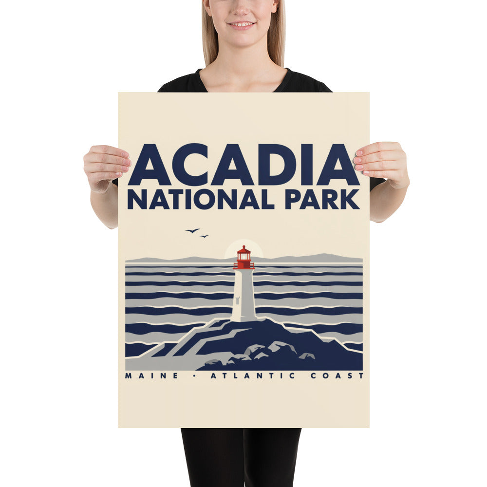 Person holding the Acadia National Park vintage poster to show its scale