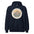 Yosemite National Park vintage Half Dome sunrise badge hoodie in navy, front view of the heavyweight pullover
